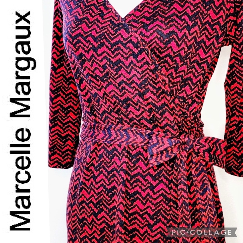 Wrap Dress, Red and Black, Marcelle Margaux size Small - Picture 2 of 7